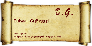 Duhay Györgyi névjegykártya